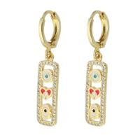 Cubic Zirconia Micro Pave Brass Earring gold color plated micro pave cubic zirconia & for woman & enamel & hollow multi-colored 35mm Sold By Pair