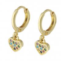Cubic Zirconia Micro Pave Brass Earring Heart gold color plated micro pave cubic zirconia & for woman multi-colored 19mm Sold By Pair