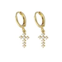 Cubic Zirconia Micro Pave Brass Earring Cross gold color plated micro pave cubic zirconia & for woman 26mm Sold By Pair