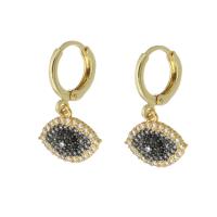 Cubic Zirconia Micro Pave Brass Earring Eye gold color plated micro pave cubic zirconia & for woman black 24mm Sold By Pair