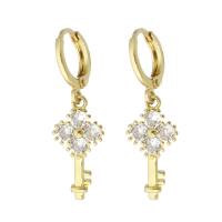 Cubic Zirconia Micro Pave Brass Earring, Key, gold color plated, micro pave cubic zirconia & for woman, multi-colored, 32mm, Sold By Pair