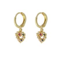 Cubic Zirconia Micro Pave Brass Earring, Heart, gold color plated, micro pave cubic zirconia & for woman & hollow, multi-colored, 22mm, Sold By Pair