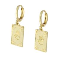 Huggie Hoop Drop Earring Brass Rectangle gold color plated for woman multi-colored 29mm Sold By Pair