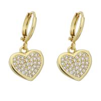 Cubic Zirconia Micro Pave Brass Earring, Heart, gold color plated, micro pave cubic zirconia & for woman, 26mm, Sold By Pair