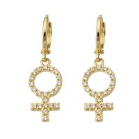 Cubic Zirconia Micro Pave Brass Earring, gold color plated, micro pave cubic zirconia & for woman & hollow, 31mm, Sold By Pair