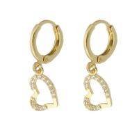Cubic Zirconia Micro Pave Brass Earring, Heart, gold color plated, micro pave cubic zirconia & for woman & hollow, 25mm, Sold By Pair