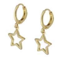 Boucles d'oreilles en laiton zircon cubique pavent, étoile, Placage de couleur d'or, pavé de micro zircon & pour femme & creux, 26mm, Vendu par paire
