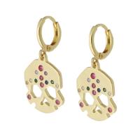 Cubic Zirconia Micro Pave Brass Earring Skull gold color plated micro pave cubic zirconia & for woman & hollow multi-colored 32mm Sold By Pair
