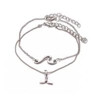 Tibetan Style Anklet, platinum color plated, 2 pieces & different styles for choice & for woman, Length:Approx 7.87 Inch, Sold By Set