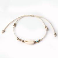 Fashion Jewelry Anklet Wax Cord with Seedbead & Shell gold color plated evil eye pattern & for woman khaki Length Approx 7.87 Inch Sold By PC