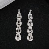 Rhinestone Earring, Brass, platinum color plated, for woman & with rhinestone, nickel, lead & cadmium free, 90x12mm, Sold By Pair