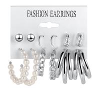 Zinc Alloy Earring Set with Plastic Pearl 6 pieces & for woman nickel lead & cadmium free Sold By Set
