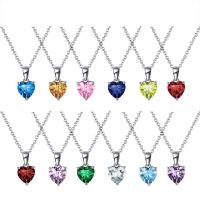 925 Sterling Silver Necklace, Heart, fashion jewelry & micro pave cubic zirconia & for woman, more colors for choice, 18mm, Length:Approx 18.11 Inch, Sold By PC