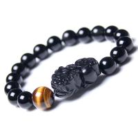 Gemstone Bracelets, Obsidian, with Tiger Eye, Fabulous Wild Beast, handmade, Unisex, mixed colors, Length:Approx 19 cm, Sold By PC