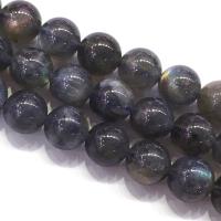 Labradorit Perlen, rund, poliert, DIY, schwarz, verkauft per 39 cm Strang