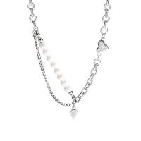 Titanium Steel Necklace with ABS Plastic Pearl fashion jewelry & for woman silver color Length 52 cm Sold By PC