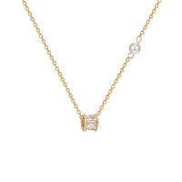 Titanium Steel Necklace, with 2.4 extender chain, real gold plated, fashion jewelry & micro pave cubic zirconia & for woman, golden, 5mm, Length:41.5 cm, Sold By PC