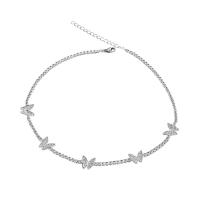 Titanium Steel Necklace, with 1.97inch extender chain, Butterfly, platinum plated, fashion jewelry & micro pave cubic zirconia & for woman, silver color, Length:30 cm, Sold By PC