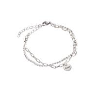 Brass Bracelet & Bangle with 1.89 extender chain platinum plated Double Layer & fashion jewelry & for woman silver color 8mm Length 14.9 cm Sold By PC