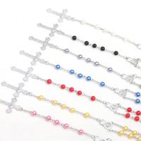 Rosary Necklace Resin with Zinc Alloy Cross platinum color plated vintage & Unisex 6mm Length Approx 19.09 Inch Sold By PC