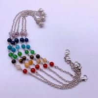 Natural Stone Anklet with Zinc Alloy Round platinum color plated Unisex mixed colors 6mm Length Approx 10.24 Inch Sold By PC