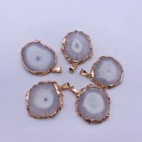 Ice Quartz Agate Pendant with Brass irregular gold color plated Unisex white Sold By PC