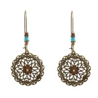Tibetan Style Drop Earrings, with Blue Turquoise, Flower, antique bronze color plated, for woman & hollow, nickel, lead & cadmium free, 30x67mm, Sold By Pair