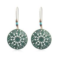 Zinc Alloy Drop Earrings with Blue Turquoise & Wood Flat Round plated vintage & for woman & hollow cyan nickel lead & cadmium free Sold By Pair