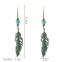 Zinc Alloy Drop Earrings with Blue Turquoise Leaf plated vintage & for woman cyan nickel lead & cadmium free Sold By Pair
