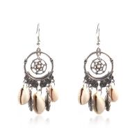 Zinc Alloy Drop Earrings with Shell Dream Catcher antique silver color plated for woman white nickel lead & cadmium free Sold By Pair