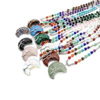 Naturstein Pullover Halskette, mit Messing, Mond, Platinfarbe platiniert, verschiedenen Materialien für die Wahl & für Frau, keine, frei von Nickel, Blei & Kadmium, 30x40mm, Länge ca. 29.9 ZollInch, verkauft von PC
