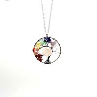 Natural Gemstone Necklace, Natural Stone, with White Shell & Brass & Iron, Tree, plated, different materials for choice & for woman, more colors for choice, nickel, lead & cadmium free, 50mm, Length:Approx 19.69 Inch, Sold By PC
