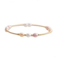 Freshwater Cultured Pearl Bracelet, Brass, with Freshwater Pearl, Round, gold color plated, fashion jewelry, mixed colors, nickel, lead & cadmium free, Length:7.09 Inch, Sold By PC