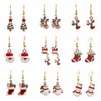 Christmas Earrings Zinc Alloy gold color plated Christmas Design & enamel & with rhinestone mixed colors nickel lead & cadmium free Sold By Pair