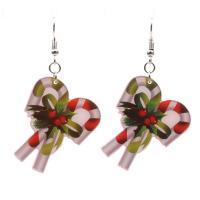 Christmas Earrings Acrylic with Iron silver color plated Christmas Design mixed colors Sold By Pair