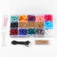 Acrylic DIY Bracelet Set, cord & beads, with Plastic Box & Crystal Thread, Round, different size for choice & enamel, mixed colors, Sold By Box