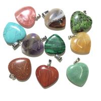 Ювелирные подвески из драгоценных камней, Полудрагоценный камень, с Латунь, Сердце, плакирован серебром, различные материалы для выбора, Много цветов для выбора, 16mm, продается PC