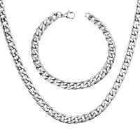 Rustfrit stål smykker sæt, armbånd & halskæde, 304 rustfrit stål, 2 stykker & mode smykker & forskellig størrelse for valg & for mennesket, flere farver til valg, Solgt af sæt
