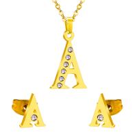 Fashion Stainless Steel Jewelry Sets, Stud Earring & necklace, 304 Stainless Steel, Alphabet Letter, 2 pieces & Different Shape for Choice & fashion jewelry & for woman & with rhinestone, original color, Length:Approx 17.72 Inch, Sold By Set