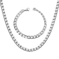 Rustfrit stål smykker sæt, armbånd & halskæde, 304 rustfrit stål, 2 stykker & mode smykker & forskellig størrelse for valg & for mennesket, flere farver til valg, Solgt af sæt