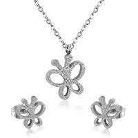 Fashion Stainless Steel Jewelry Sets Stud Earring & necklace 304 Stainless Steel Butterfly Vacuum Ion Plating 2 pieces & fashion jewelry & for woman Length Approx 17.72 Inch Sold By Set