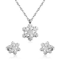Fashion Stainless Steel Jewelry Sets Stud Earring & necklace 304 Stainless Steel Snowflake Vacuum Ion Plating 2 pieces & fashion jewelry & for woman & with rhinestone 12mm 9mm Length Approx 17.72 Inch Sold By Set