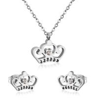 Fashion Stainless Steel Jewelry Sets Stud Earring & necklace 304 Stainless Steel Crown Vacuum Ion Plating 2 pieces & fashion jewelry & for woman & with rhinestone 12mm*8mm 10mm*7.5mm Length Approx 17.72 Inch Sold By Set