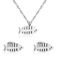 Fashion Stainless Steel Jewelry Sets Stud Earring & necklace 304 Stainless Steel Fish Bone Vacuum Ion Plating 2 pieces & fashion jewelry & for woman Length Approx 17.72 Inch Sold By Set