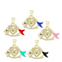 Cubic Zirconia Micro Pave Brass Pendant, Fish, gold color plated, DIY & micro pave cubic zirconia & enamel, more colors for choice, 21.50x14.50mm, Sold By PC