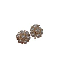 Boucles d'oreilles en laiton zircon cubique pavent, avec perle de plastique, fleur, Placage de couleur d'or, pavé de micro zircon & pour femme, 15.50mm, Vendu par paire