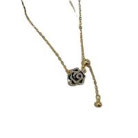 Brass Necklace, with iron chain, Flower, gold color plated, oval chain & for woman & with rhinestone, Length:Approx 17.7 Inch, Sold By PC