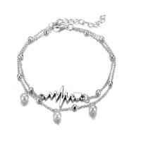Bracelet de cheville en alliage de zinc, avec perle de plastique, avec 1.96 inch chaînes de rallonge, Placage de couleur platine, Double couche & pour femme, Longueur:Environ 8.26 pouce, Vendu par PC