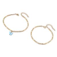 Zinc Alloy Anklet with Acrylic Butterfly gold color plated 2 pieces & for woman 20cm 22cm Sold By Set