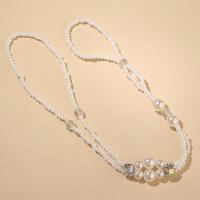 Seedbead Anklet, with Plastic Pearl, for woman & with rhinestone, white, Length:Approx 9.44 Inch, Sold By PC